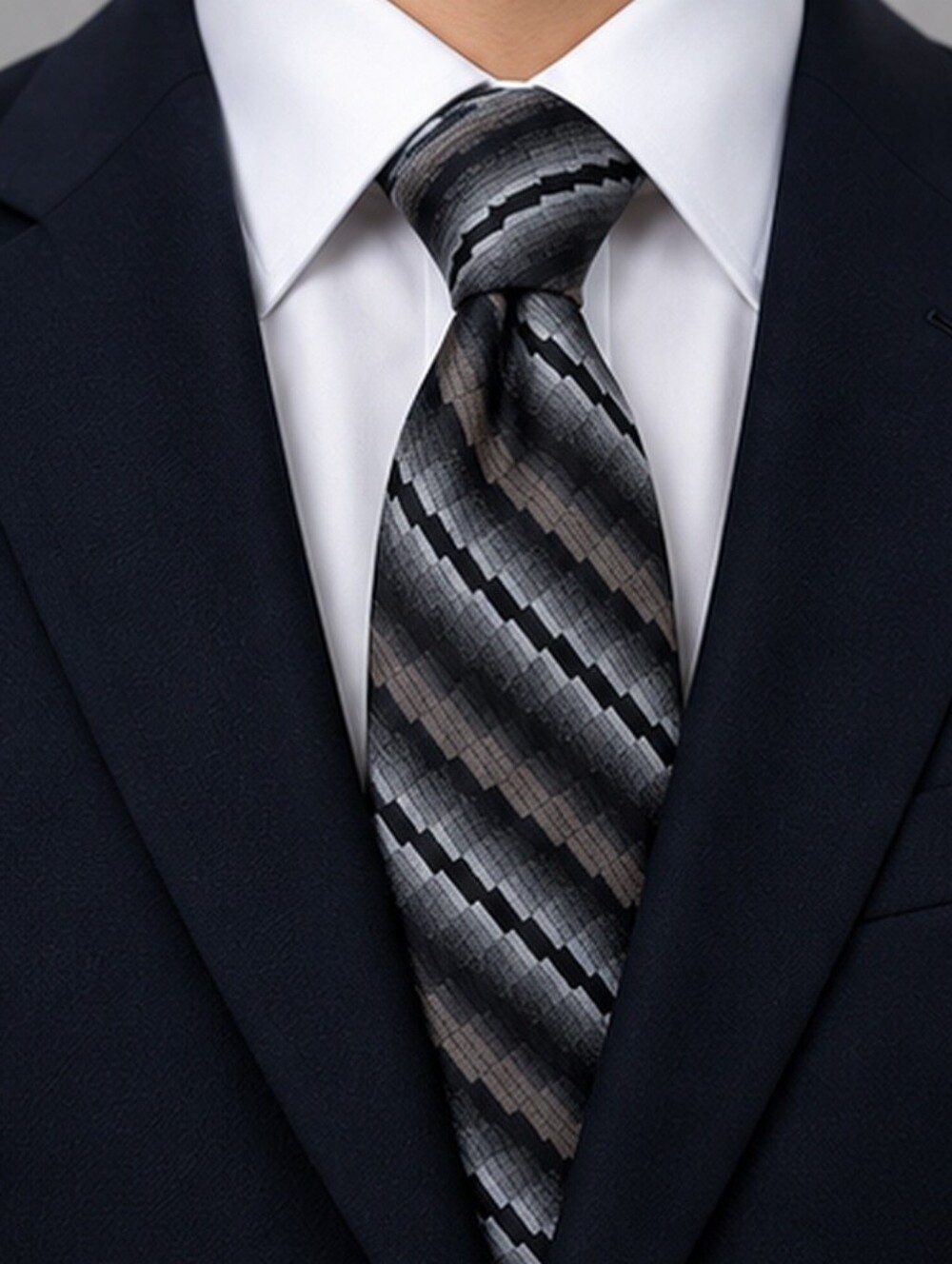 Joseph & Feiss International 100% Silk Striped Tie – Black Grey & Taupe